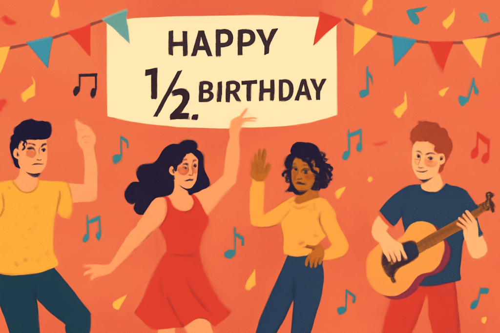 People dancing and listening to music on a half birthday celebration